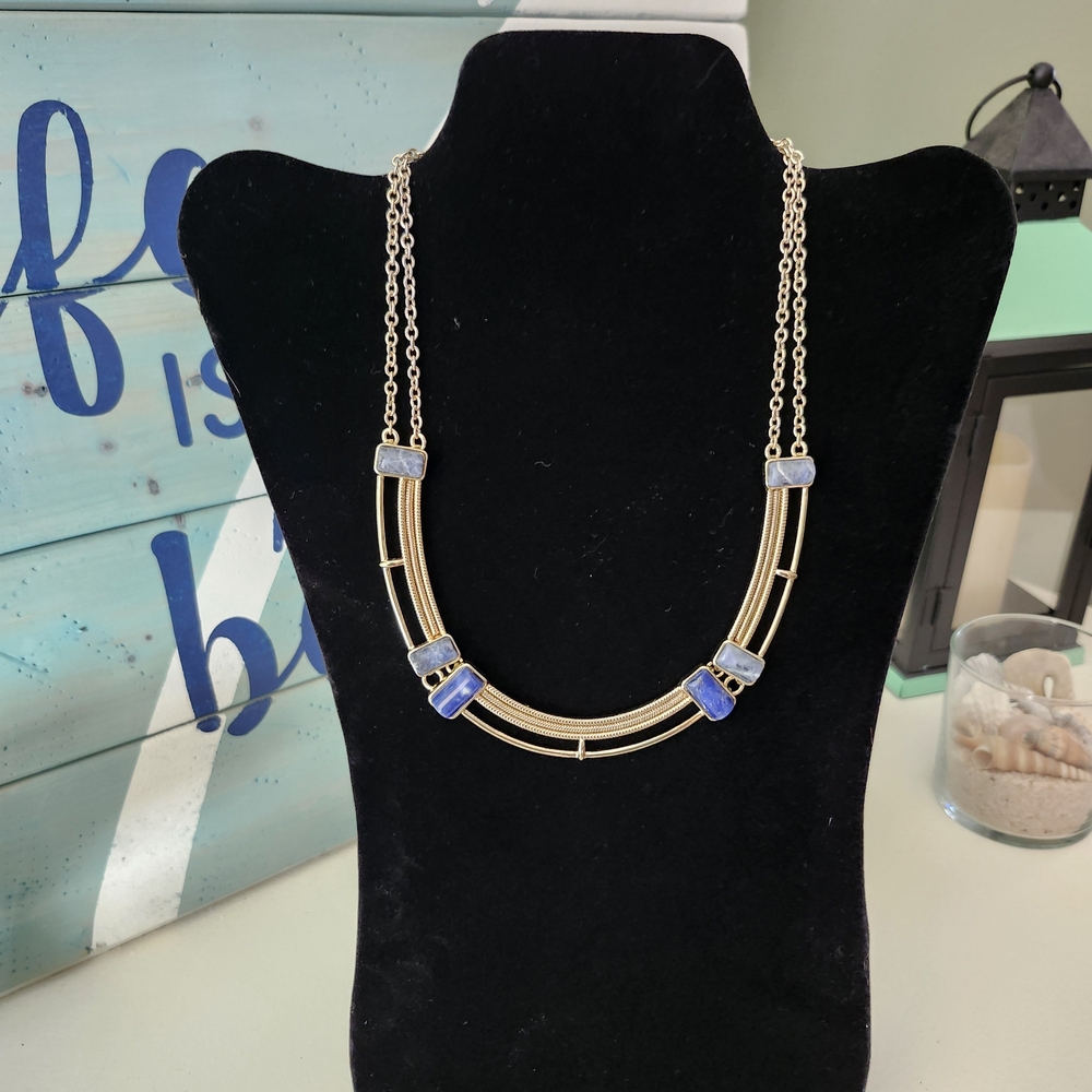 White House Black Market Gold and Blue Necklace